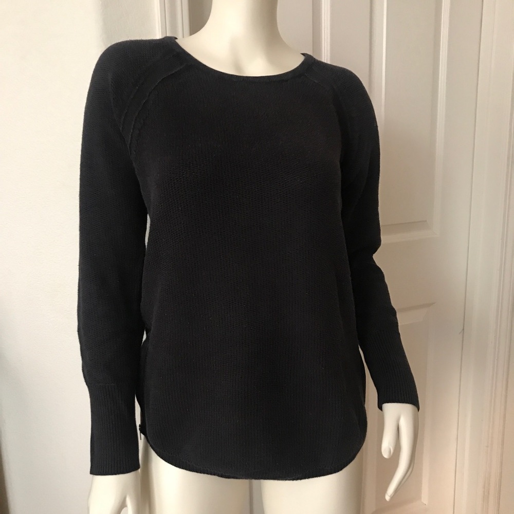 Athleta Fitted Black Knit Sweater w/ Side Zippers